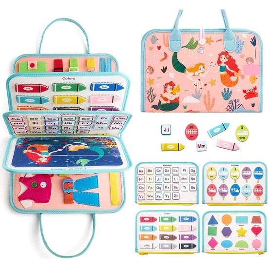 Robo Kids Montessori Keçe Eğitim Çantası Busy Board- Pembe Prenses 8 Sayfa