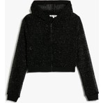 Koton Crop File Kapşonlu Fermuarlı Sweatshirt Simli Slim Fit