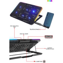 Rampage Sıxpower R9 6 Fan Rgb Işıklı Telefon Tutuculu USB Çoklayıcı Notebook Soğutucu Stand