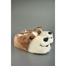 Sempatik Köpek Figürlü Erkek Bayan Hayvanlı Panduf Kahve