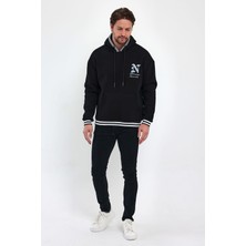 Doğa Oversize Kalıp Baskılı Unisex Kapşonlu Siyah Sweatshirt