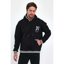 Doğa Oversize Kalıp Baskılı Unisex Kapşonlu Siyah Sweatshirt