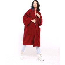 Yumuşak Keçe Buklet Kumaştan Geniş Yakalı Cepli Oversize Kısa Kaban Unisex