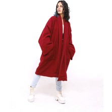 Yumuşak Keçe Buklet Kumaştan Geniş Yakalı Cepli Oversize Kısa Kaban Unisex