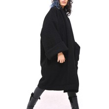 Yumuşak Keçe Buklet Kumaştan Geniş Yakalı Cepli Oversize Kısa Kaban Unisex