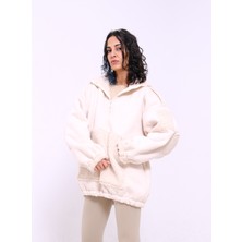 Octo Handcraft Dışı Süet Içi Teddy Peluş Kapüşonlu Oversize Kanguru Sweat Mont