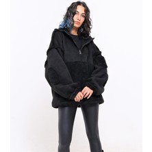 Octo Handcraft Dışı Süet Içi Teddy Peluş Kapüşonlu Oversize Kanguru Sweat Mont