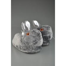 Sevimli Tavşan Figürlü Peluş Panduf Gri