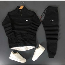 Bs Jeans Unisex Nike Baskılı Yarım Fermuarlı Sweatshirt-Eşofman Altı Set Kombin