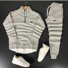 Bs Jeans Unisex Nike Baskılı Yarım Fermuarlı Sweatshirt-Eşofman Altı Set Kombin