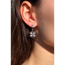 Trend Collection Kadın Gümüş 2,5 cm Paslanmaz Çelik Figürlü Yonca Halka Küpe