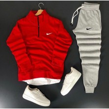 Bs Jeans Unisex Nike Baskılı Yarım Fermuarlı Sweatshirt-Eşofman Altı Set Kombin