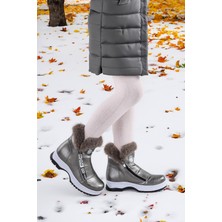 Kiko Kids 250 Rugan Çatlak Fermuarlı Kız Çocuk Bot Ayakkabı Platin