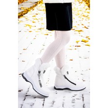 Kiko Kids 250 Rugan Çatlak Fermuarlı Kız Çocuk Bot Ayakkabı Beyaz