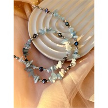 Doğaltaş Akuamarin Siyah Inci Kolye