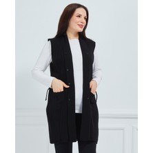 fresh&moda Kadın Standart Triko Mevsimlik Cepli Günlük Yelek