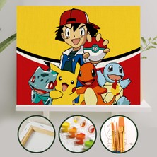 Sayılarla Boyama Tuval Seti Fırça Boya Dahil (Çıtalı) 40X50 cm - Pokemon