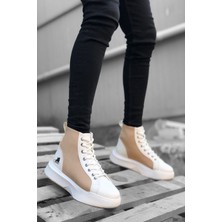 Rainon Store Bağcıklı Erkek Yüksek Taban Beyaz Krem Spor Bot