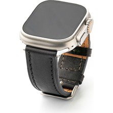 Lesband Leather Klasik Siyah Gerçek Deri Apple Watch Kordon Seri 1-8, Se, Ultra ve Ultra 2 ile Uyumlu
