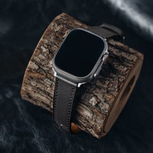 Lesband Leather Klasik Siyah Gerçek Deri Apple Watch Kordon Seri 1-8, Se, Ultra ve Ultra 2 ile Uyumlu