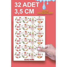 Echo Home Mutlu Yıllar Sticker 3,5 cm 32 Adet Suya Dayanıklı Yeni Yıl Yılbaşı Figürleri Yuvarlak Etiket