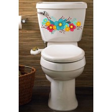 Echo Home Sarı Kırmızı Turkuaz Çüçekler Klozet Sticker Banyo Sticker