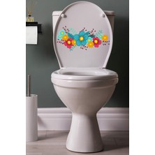 Echo Home Sarı Kırmızı Turkuaz Çüçekler Klozet Sticker Banyo Sticker