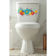 Echo Home Sarı Kırmızı Turkuaz Çüçekler Klozet Sticker Banyo Sticker