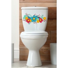 Echo Home Sarı Kırmızı Turkuaz Çüçekler Klozet Sticker Banyo Sticker