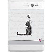 Sticker Art Bulaşık Makinesi Sticker Kaplama Beyaz Eşya Kaplama Kedi Kelebek
