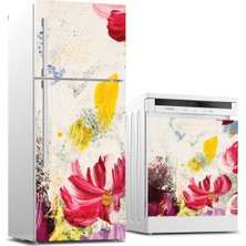 Sticker Art Buzdolabı ve Bulaşık Makinası Beyaz Eşya Sticker Kaplama Tuval Çiçek