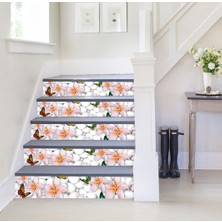 Sticker Art Merdiven Sticker Folyo Kaplama (18X120 cm 5 Adet) Taş Kelebek Çiçek