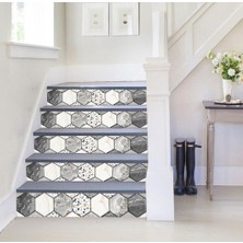 Sticker Art Merdiven Sticker Folyo Kaplama (18X120 cm 5 Adet) Altıgen Mermer Renkli