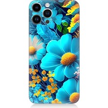 Karizma Tablo Apple iPhone 13 Pro Max Uyumlu Silikon Kılıf Mavi Sarı Çiçekler