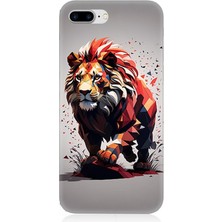 Karizma Tablo Apple iPhone 7 Plus Uyumlu Silikon Kılıf Sarı Kırmızı Aslan