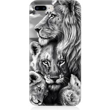 Karizma Tablo Apple iPhone 8 Plus Uyumlu Silikon Kılıf Siyah Beyaz Aslan Ailesi
