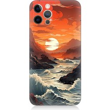 Karizma Tablo Apple iPhone 12 Pro Max Uyumlu Silikon Kılıf Deniz Dağ ve Gün Batımı