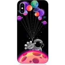 Karizma Tablo Apple iPhone Xs Uyumlu Silikon Kılıf Astranot ve Uçan Balonlar
