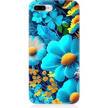 Karizma Tablo Apple iPhone 7 Plus Uyumlu Silikon Kılıf Mavi Sarı Çiçekler