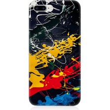 Karizma Tablo Apple iPhone 8 Plus Uyumlu Silikon Kılıf Renkli Boya Darbeleri