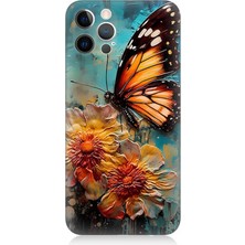 Karizma Tablo Apple iPhone 12 Pro Uyumlu Silikon Kılıf Altın Kelebek ve Papatya