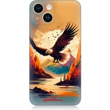 Karizma Tablo Apple iPhone 14 Plus Uyumlu Silikon Kılıf Uçan Siyah Beyaz Kartal