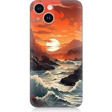 Karizma Tablo Apple iPhone 14 Plus Uyumlu Silikon Kılıf Deniz Dağ ve Gün Batımı