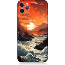 Karizma Tablo Apple iPhone 11 Pro Uyumlu Silikon Kılıf Deniz Dağ ve Gün Batımı