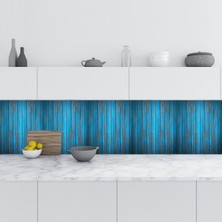 Sticker Art Mutfak Tezgah Arası Folyo Fayans Kaplama Folyosu Mavi Eski Ahşap 60X400 cm