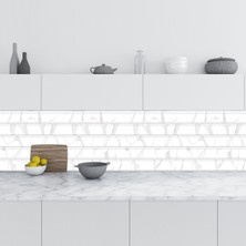 Sticker Art Mutfak Tezgah Arası Folyo Fayans Kaplama Folyosu Beyaz Mermer Duvar 60X400 cm