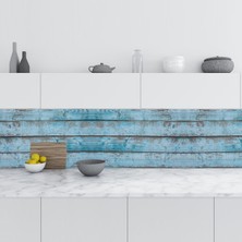 Sticker Art Mutfak Tezgah Arası Folyo Fayans Kaplama Folyosu Kırık Mavi Ahşap Doku 60X300 cm