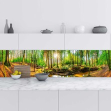 Sticker Art Mutfak Tezgah Arası Folyo Fayans Kaplama Folyosu Dere Orman 60X200 cm