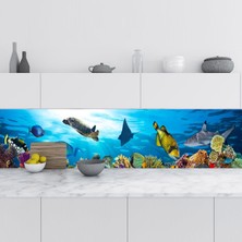 Sticker Art Mutfak Tezgah Arası Folyo Fayans Kaplama Folyosu Deniz Kaplumbağa 60X400 cm