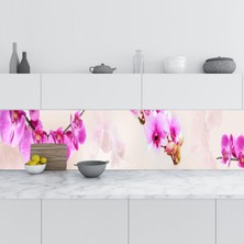 Sticker Art Mutfak Tezgah Arası Folyo Fayans Kaplama Folyosu Pembe Orkideler 60X200 cm